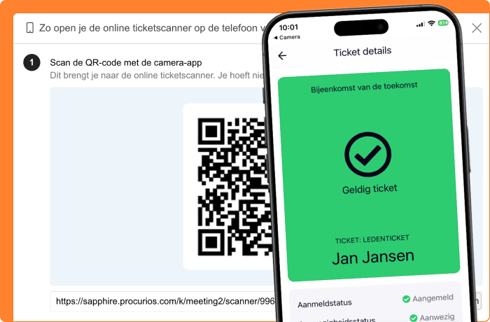 QR-scanner voor tickets van bijeenkomsten