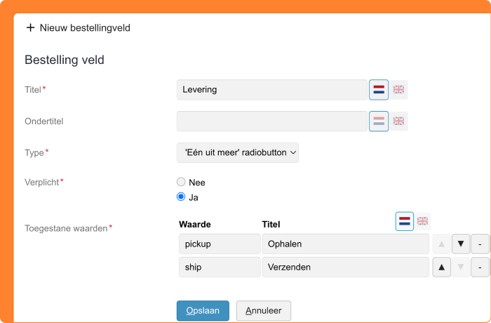 Schermafbeelding van meertalige keuze