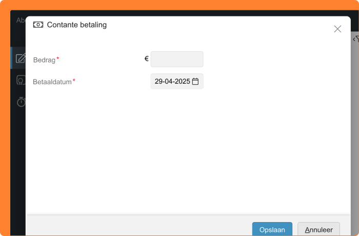Schermafbeelding van contante betaling