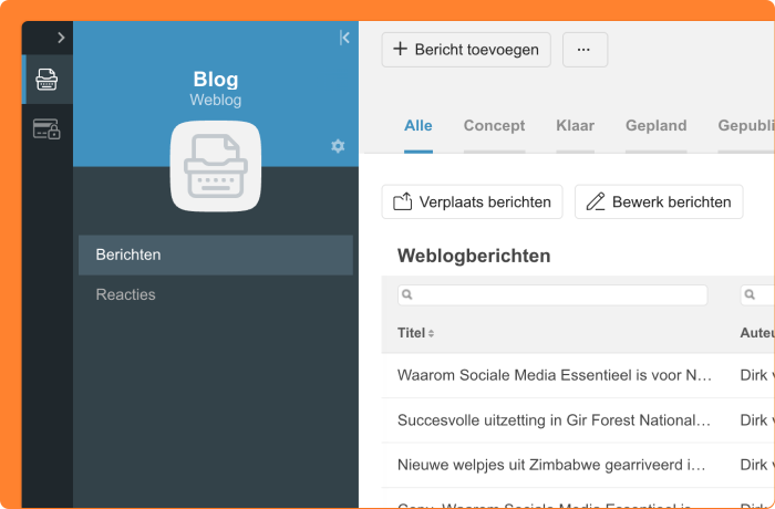 Schermafbeelding van de nieuwe interface voor weblogs