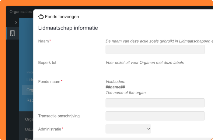 Afbeelding van het toevoegen van een fonds voor een afdeling