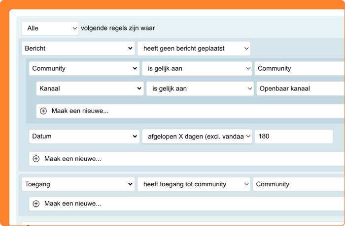 Schermafbeelding van community-zoekfilters in Procurios