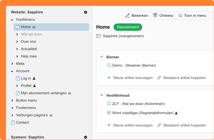 Schermafbeelding van zichtbaarheidsinstellingen in het CMS